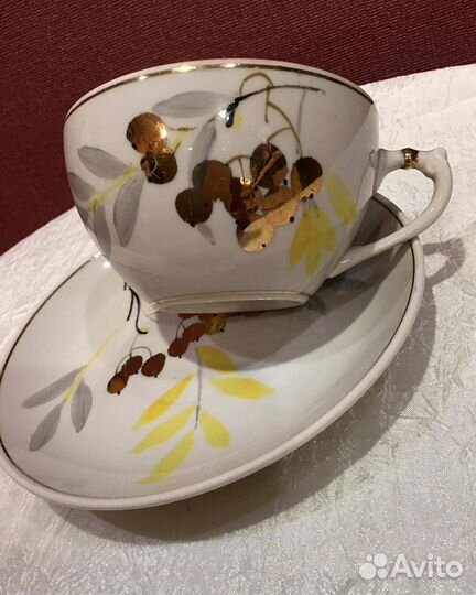 Чайная пара дулево золотая рябина 1950 год