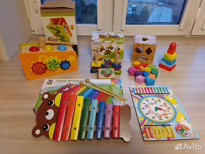 Развивающие эко игрушки деревянные, с коробками