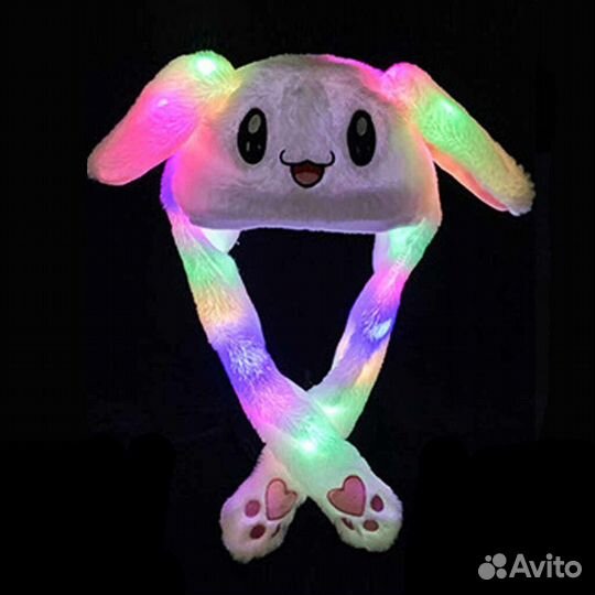 Шапка новогодняя с подсветкой светящаяся уши шевел