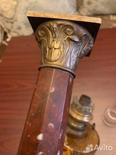 Антикварная керосиновая лампа бронза, мрамор