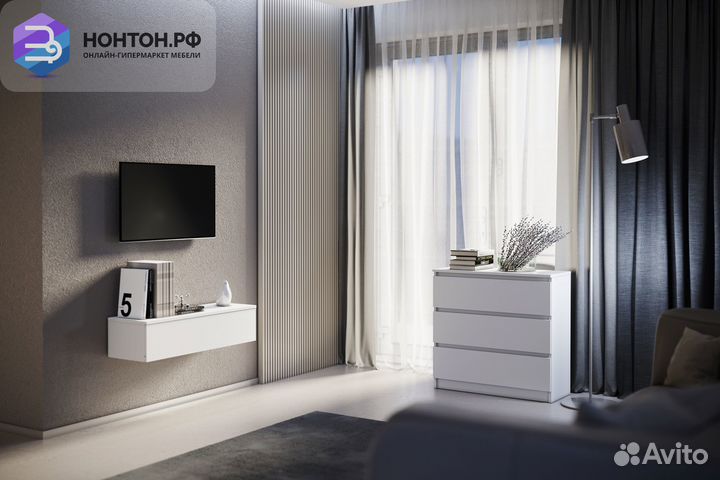 Тумба подвесная Челси белый глянец / белый