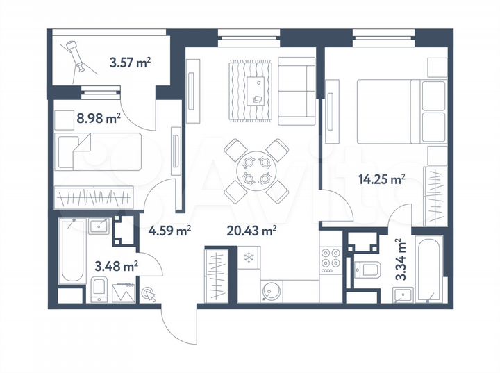3-к. квартира, 56,9 м², 20/25 эт.