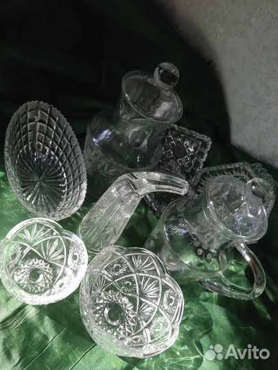 Хрусталь стекло вазы сухарница ладья рог