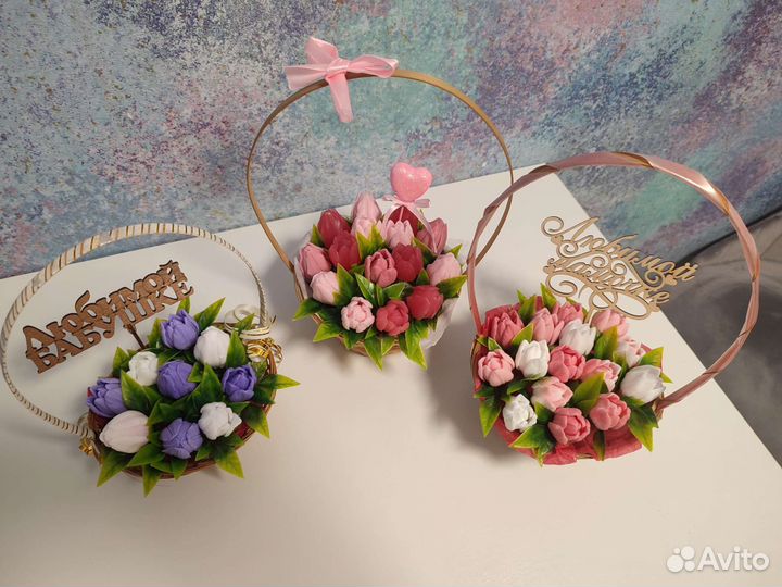 Мыло ручной работы в корзине, подарок