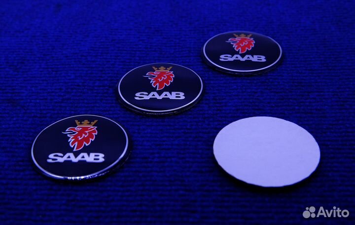 Комплект 3D наклеек диска Saab 56.60.65 мм синий