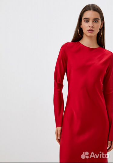 Платье атласное красное