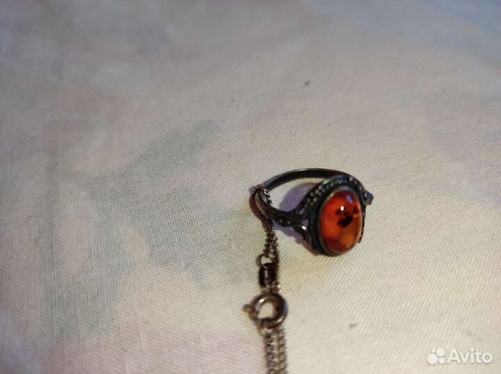 Кольцо Янтарь в серебре СССР 925