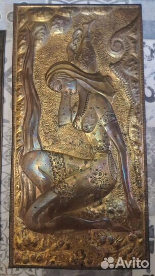 Девушка с оленёнком чеканки СССР