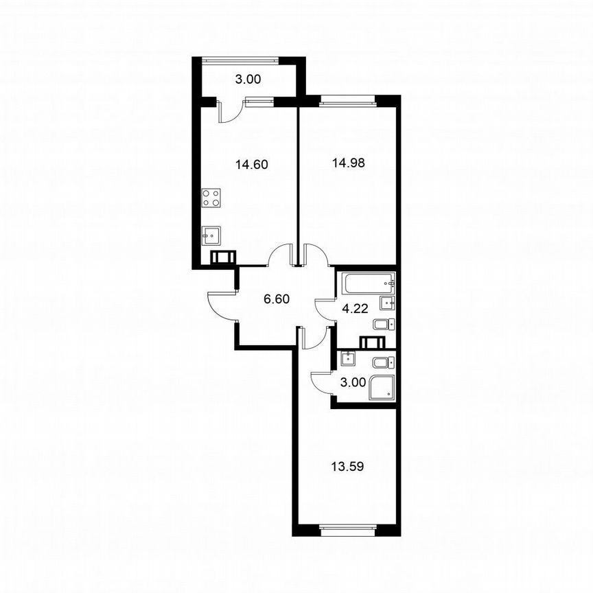 2-к. квартира, 58,5 м², 7/9 эт.