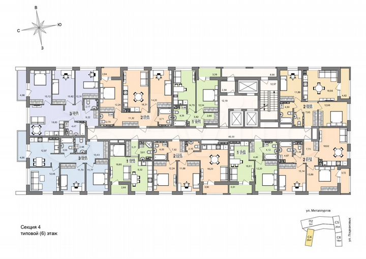 2-к. квартира, 60,9 м², 23/26 эт.