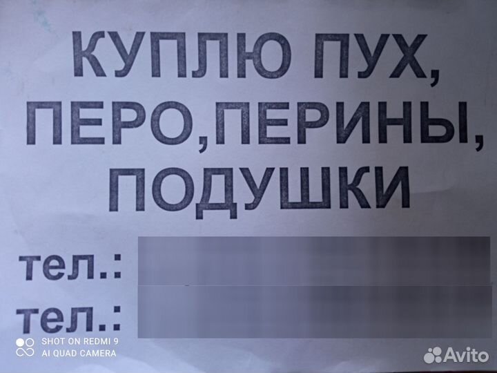 Закупаем пух перо