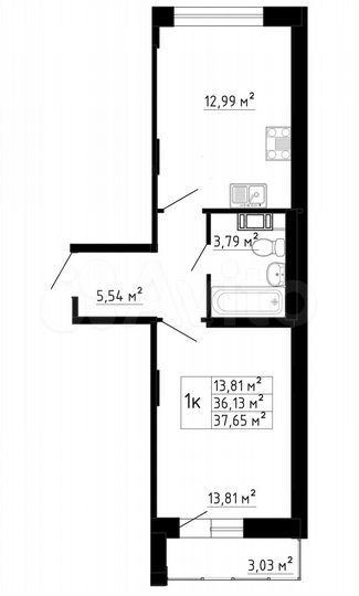 1-к. квартира, 36 м², 6/8 эт.