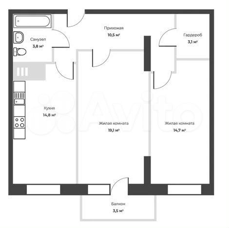 2-к. квартира, 70 м², 17/24 эт.
