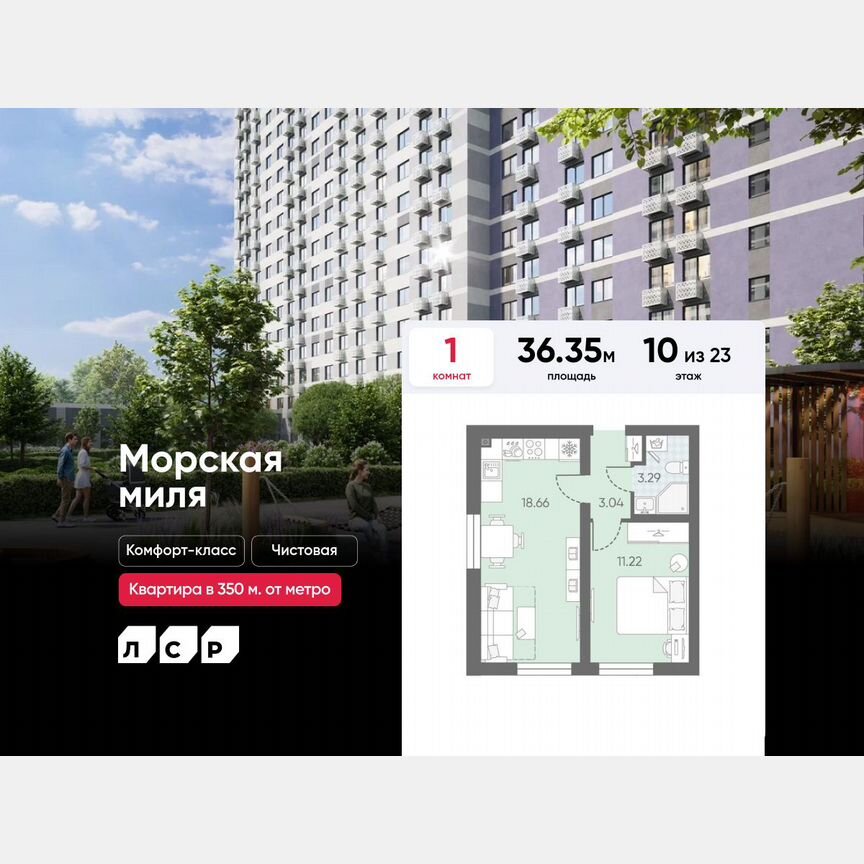 1-к. квартира, 36,4 м², 10/23 эт.