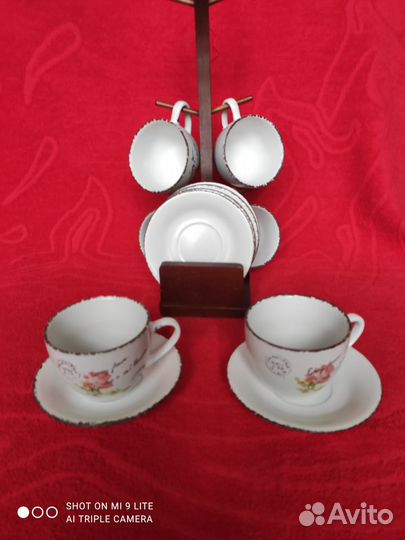 Чайный сервиз на деревянной подставке 12 предметов