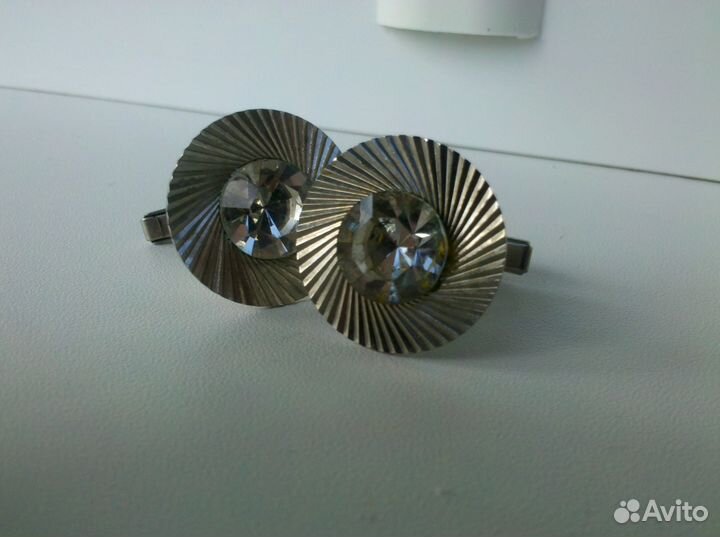 Запонки с прозрачным камнем СССР винтаж