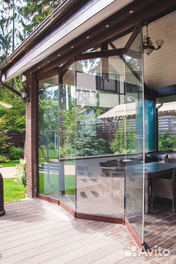 Раздижное безрамное остекление гармошка