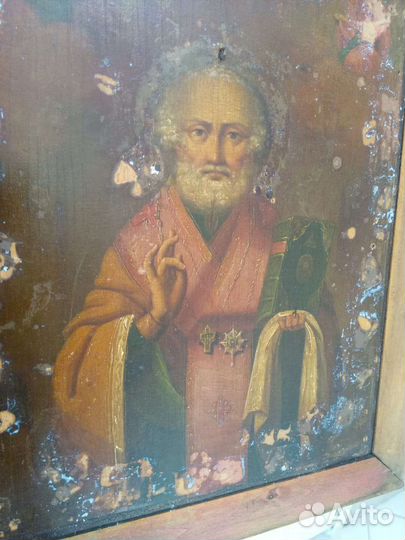 Икона Николай Чудотворец масло 19 век аналой