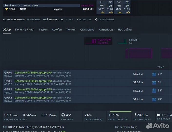Риг на RTX 3060m (Laptop)