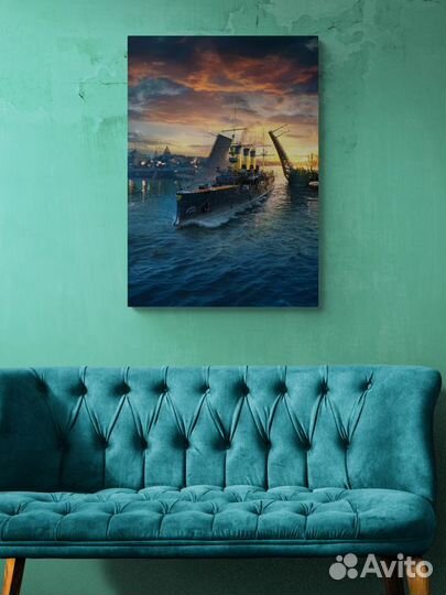Картина с крейсером Аврора на Неве в Петербурге