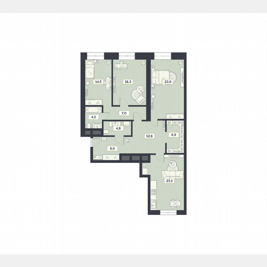 3-к. квартира, 125,7 м², 13/27 эт.