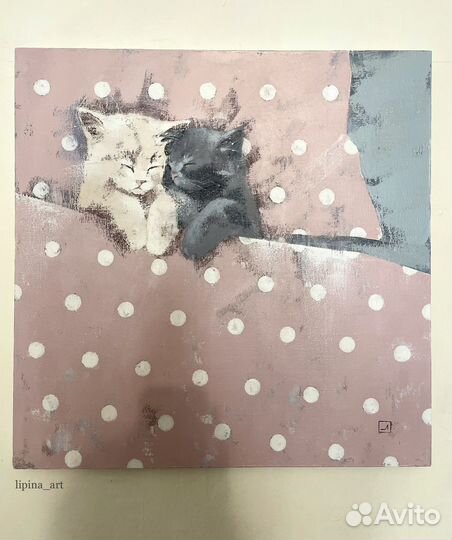 Картина масло спящие котята картина животные