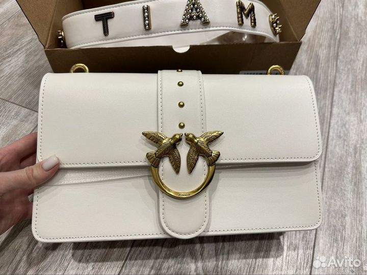 Сумка pinko натуральная кожа белая