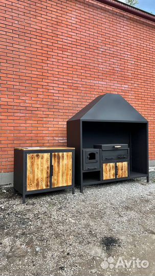 Мангал с вытяжным зонтом с местом под тандыр