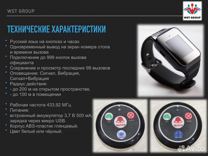 Кнопки и часы вызова официанта