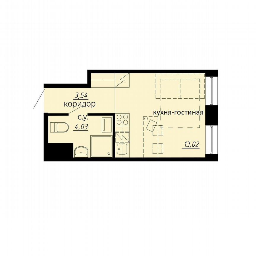 Апартаменты-студия, 20,6 м², 8/10 эт.