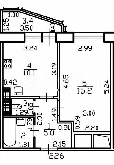 1-к. квартира, 34,8 м², 5/12 эт.