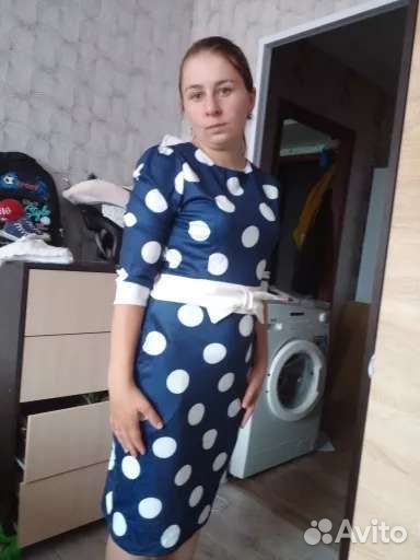 Платье новое летнее синее в горошек 48-50