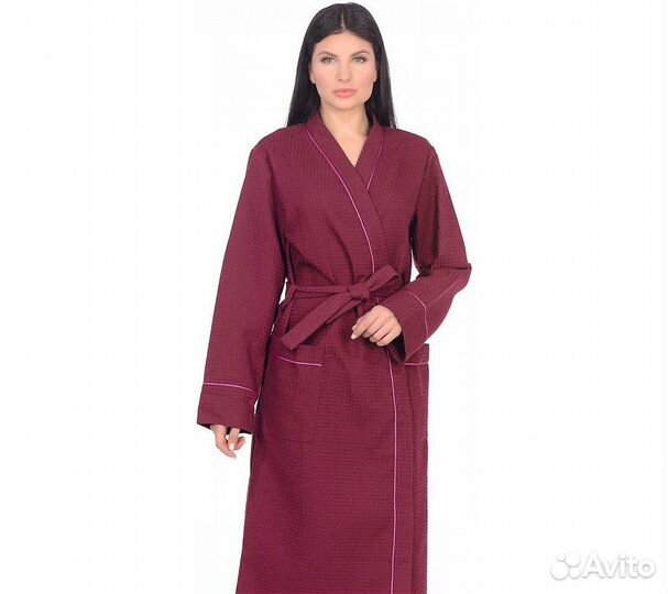 Халат вафельный Home One с кантом бордо 60