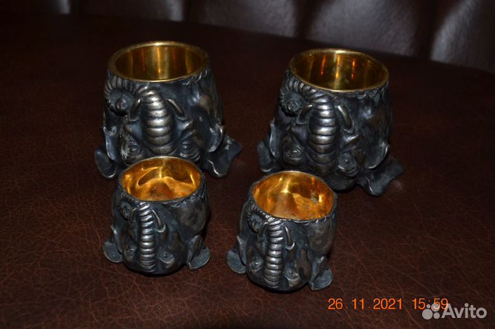 Старинные серебряные стопки (комплект 4 шт)