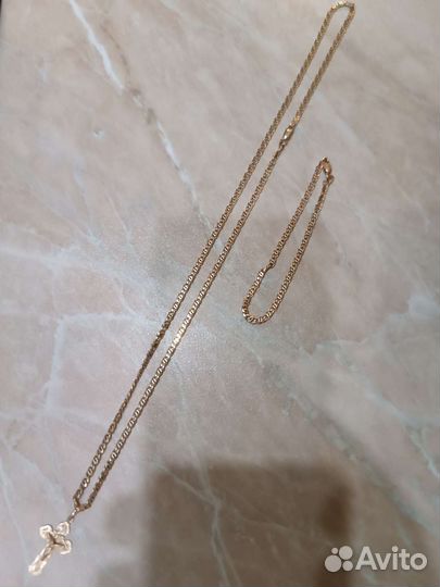 Набор золотой :цепь 60см, браслет 20см и крест