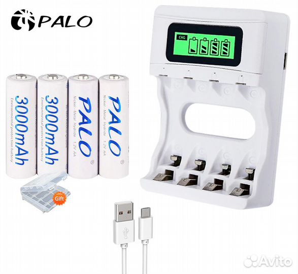 Аккумуляторы palo AA 4 шт 1.2V, 3000 mAh + зарядка