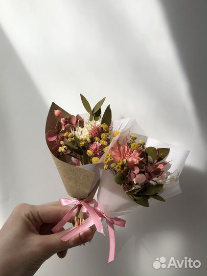 Миниатюрные букеты из сухоцветов