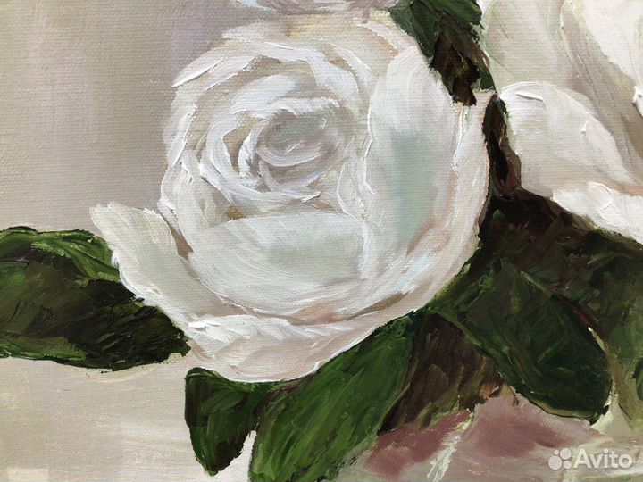 Картина «Белые розы»холст масло 40 х 50 см