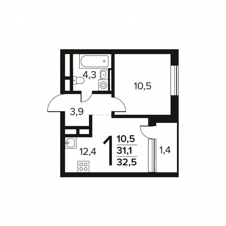 1-к. квартира, 32,5 м², 10/11 эт.