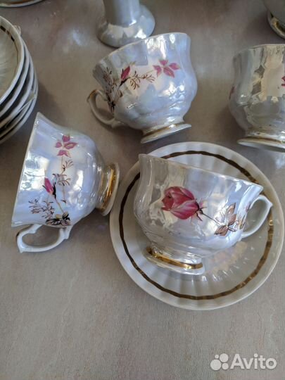 Кофейный сервиз с розой на 6 персон фарфор новый