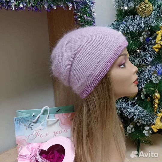 Шапка женская вязаная из пуха норки