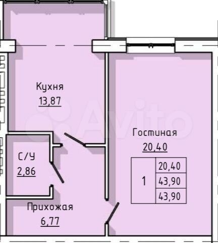 1-к. квартира, 41,2 м², 3/5 эт.