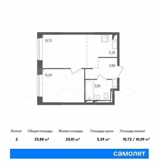 2-к. квартира, 33,9 м², 17/17 эт.