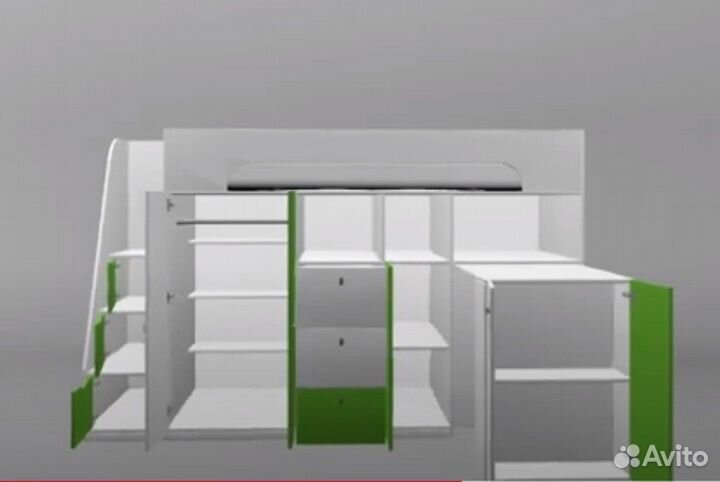 Кровать Чердак Со Столом и шкафом Белый/Дуб Молочн