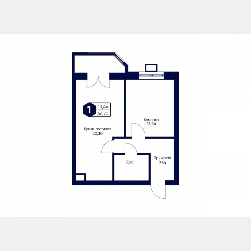 1-к. квартира, 46,7 м², 2/5 эт.