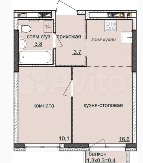 1-к. квартира, 40 м², 1/17 эт.