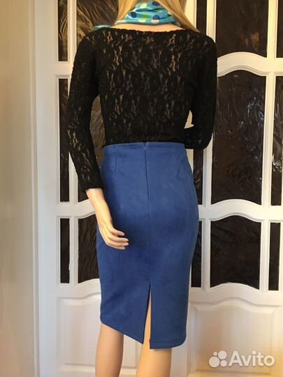 Юбка синяя замшевая 46-48 р
