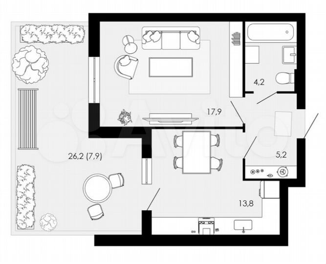 1-к. квартира, 49,4 м², 1/4 эт.