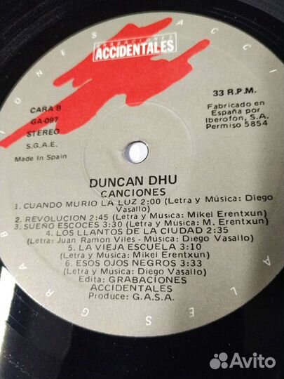 Duncan Dhu Canciones фирменный винил