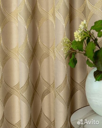 Шторы жаккард Альба Золотой песок готовые